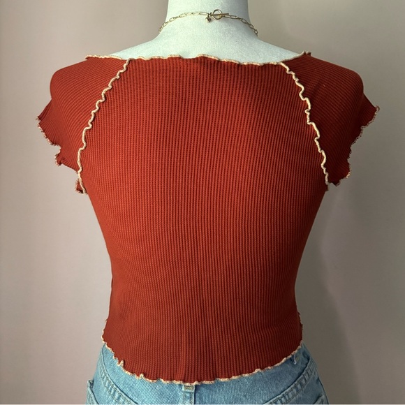 Free People Intimately Off the Shoulder Waffle Crop Tee - Picture 3 of 5